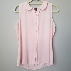 Pink button up sleeveless blouse
